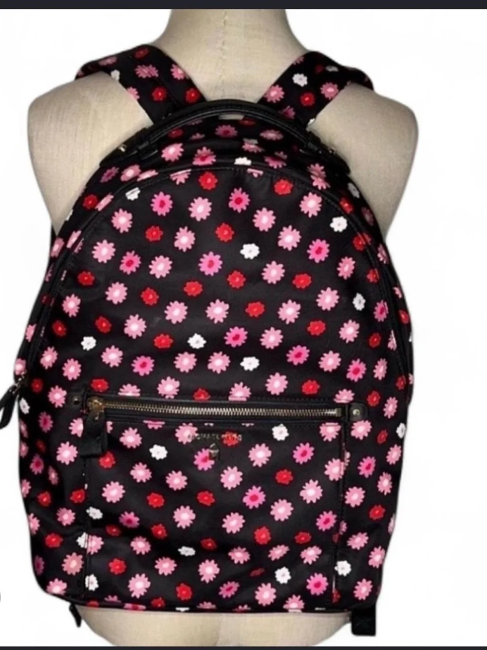 Michael Kors Black Backpack with Pink & Red Floral Dot Print